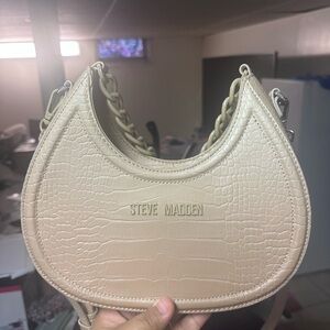 Steve Madden Beige Croc-Embossed Shoulder Bag